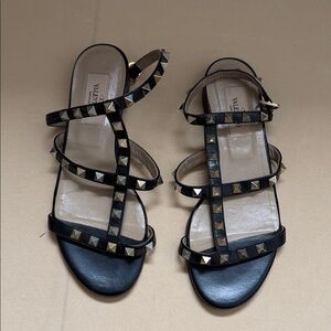 Valentino Garavani Black Sandals with Gold Studs